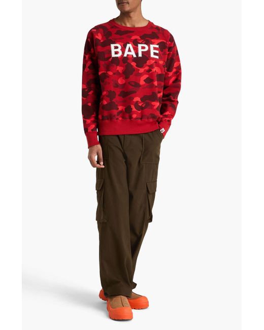 A Bathing Ape Red Crystal-embellished Camouflage-print Cotton-fleece Sweatshirt for men