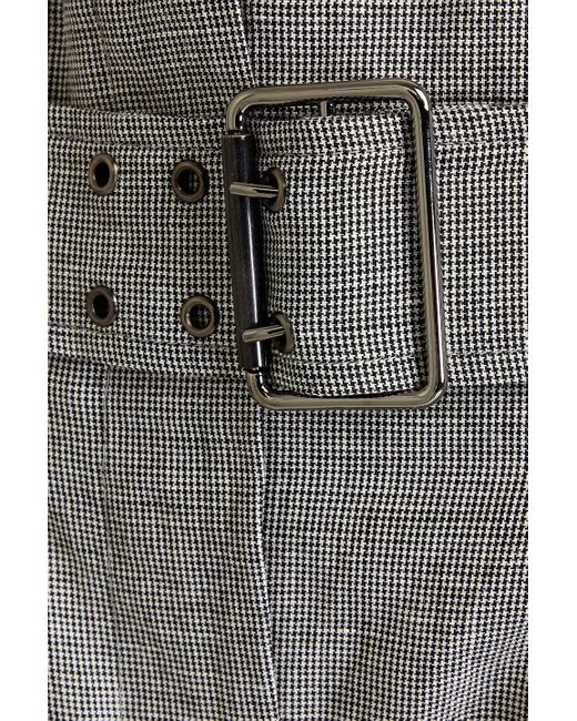 Brunello Cucinelli Gray Belted Pleated Houndstooth Wool And Silk-blend Tapered Pants