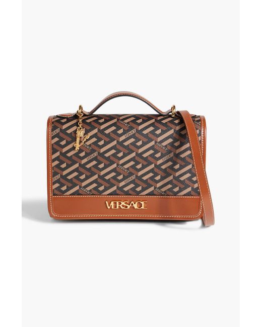 Versace Brown La Greca Logo-print Pebbled-leather Shoulder Bag