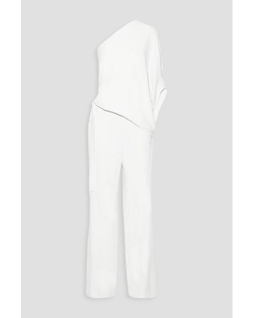 Halston Heritage White One-shoulder Draped Stretch-crepe Jumpsuit