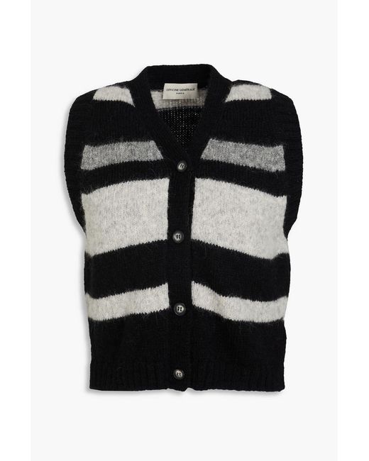 Officine Generale Black Marieta Striped Alpaca-Blend Cardigan