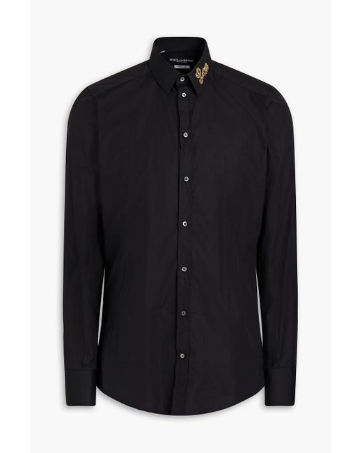 Dolce & Gabbana Black Appliquéd Cotton-poplin Shirt for men