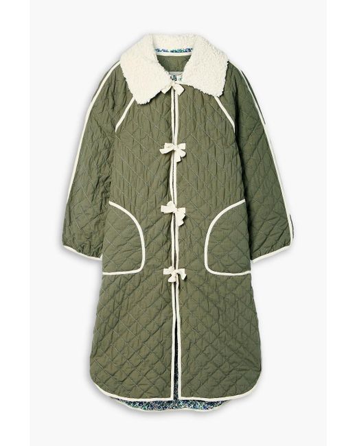 The Great Green Reversible Bouclè-trimmed Quilted Cotton Coat