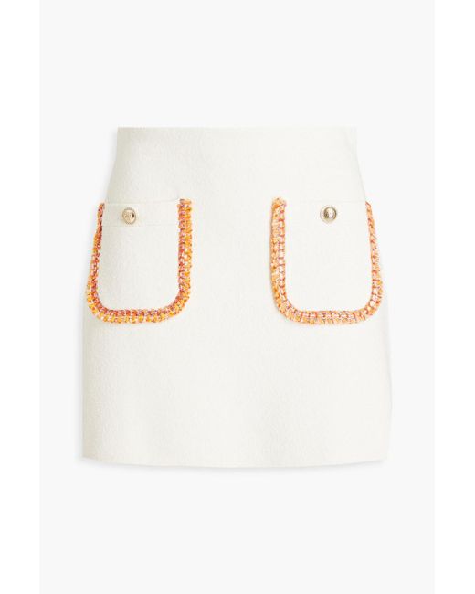 Maje White Fringed Cotton-blend Tweed Mini Skirt