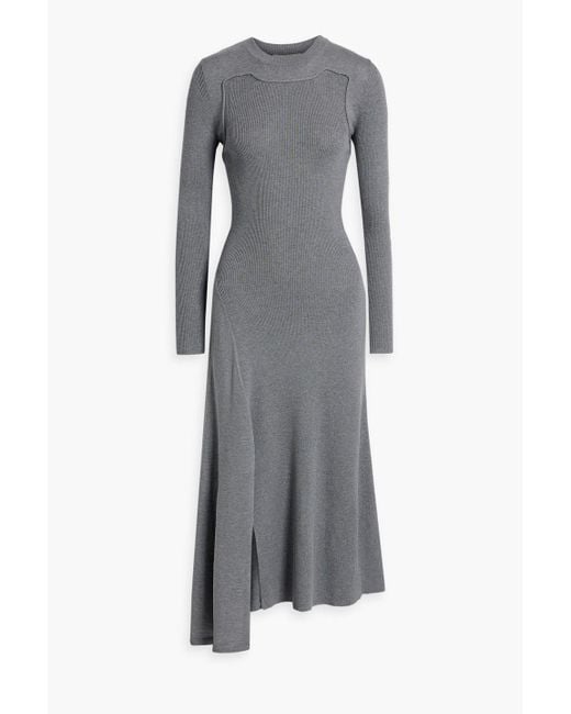 Alexander McQueen Gray Ribbed Wool And Cashmere-Blend Midi Dress