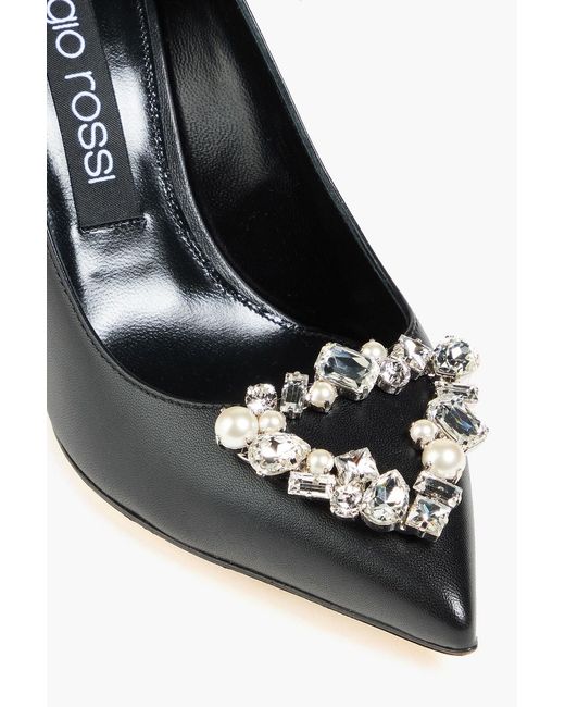 Sergio Rossi Black Embellished Leather Pumps