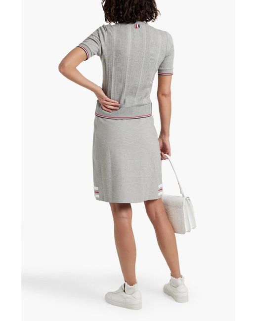 Thom Browne Gray Pointelle-trimmed Ribbed Cotton Top