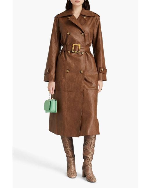 Rejina Pyo Brown Belted Double-breasted Faux Leather Trench Coat