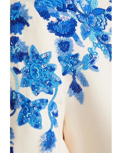 Valentino Garavani Blue Embellished Wool And Silk-blend Crepe Mini Dress