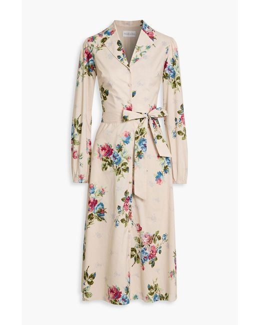 Mikael Aghal Natural Floral-Print Cotton-Poplin Midi Shirt Dress