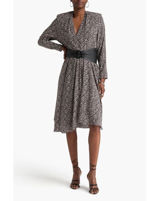Isabel Marant Gray Patel Pleated Printed Stretch-silk Midi Dress