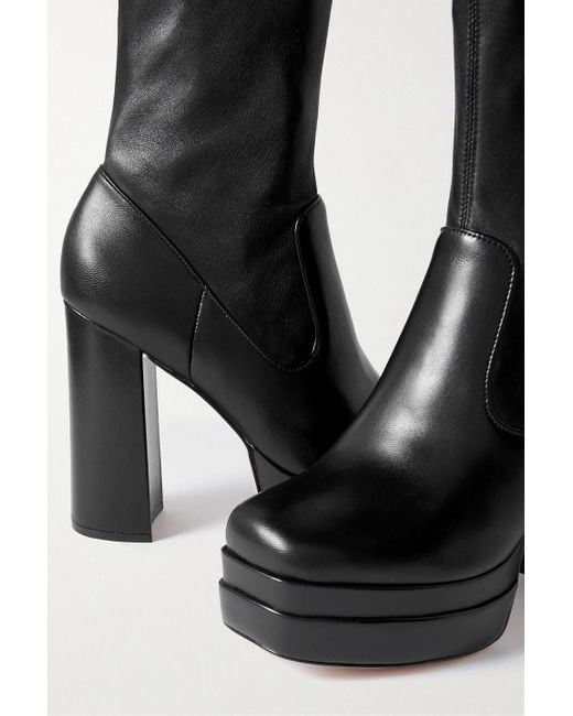 Porte & Paire Black Leather Platform Sock Boots