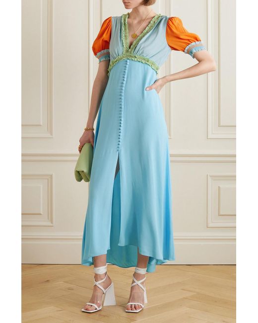 Saloni Blue Lea midikleid aus crêpe in colour-block-optik
