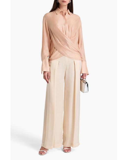 Victoria Beckham Natural Wrap-effect Lamé Shirt