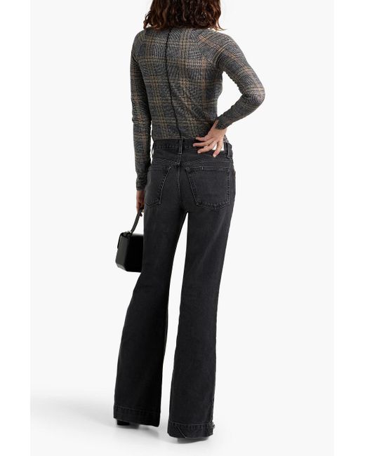 Rag & Bone Gray Shaw Checked Cotton And Modal-blend Jersey Turtleneck Top