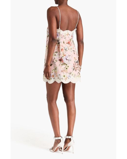 Zimmermann Pink Minikleid aus leinen mit floralem print