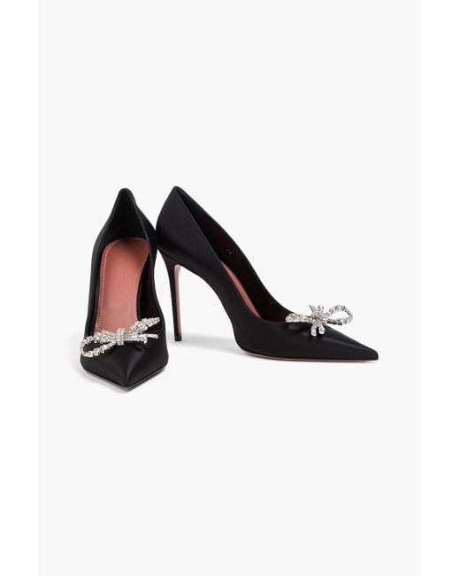 AMINA MUADDI Black Rosie Crystal-Embellished Satin Pumps