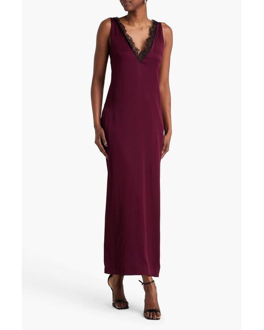Stella McCartney Purple Lace-trimmed Satin Maxi Dress