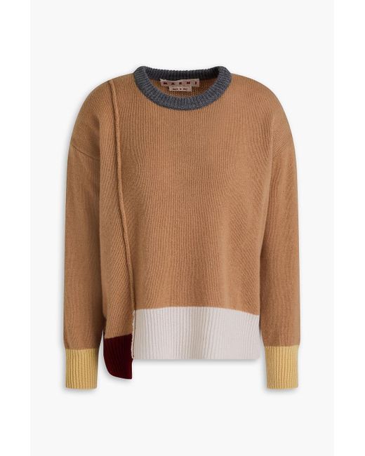 Marni Brown Color-block Cashmere Sweater