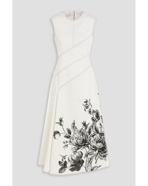 Erdem White Floral-Print Denim Midi Dress