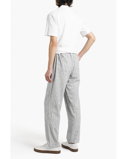 Onia Gray Pinstriped Linen-blend Drawstring Pants for men
