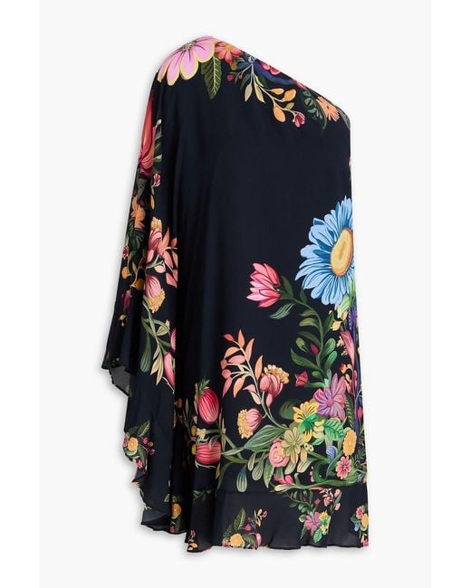 Borgo De Nor Blue Sheye One-Shoulder Floral-Print Crepe Mini Dress