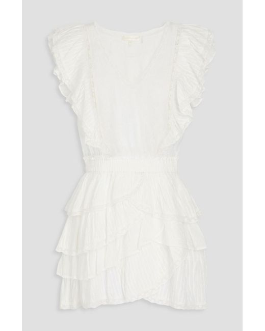 LoveShackFancy White Corelli Embroidered Tiered Cotton Mini Dress
