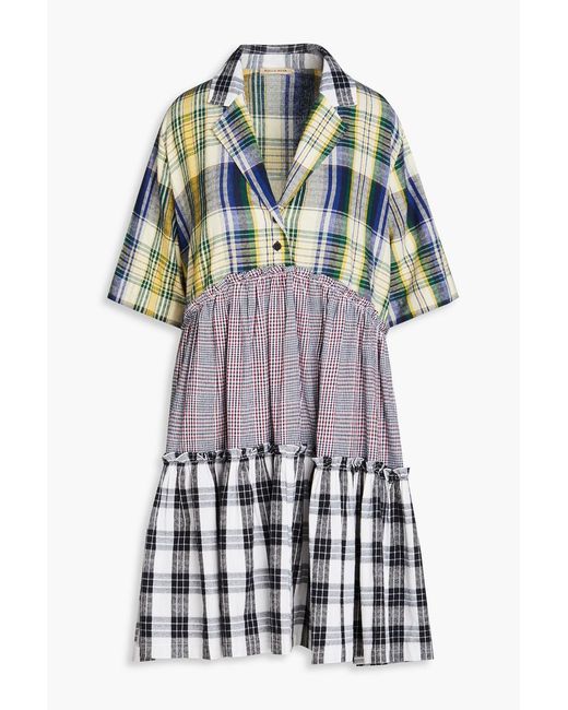 Stella Nova Blue Ingeborg Patchwork-effect Checked Cotton Dress