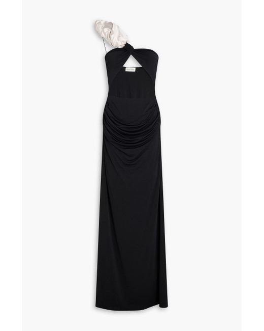 Magda Butrym Black One-shoulder Silk-trimmed Cutout Jersey Gown