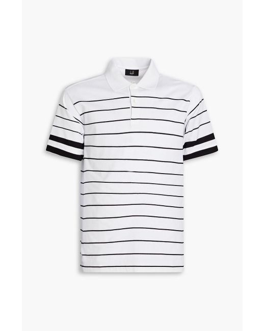 Dunhill White Striped Cotton-jersey Polo Shirt for men