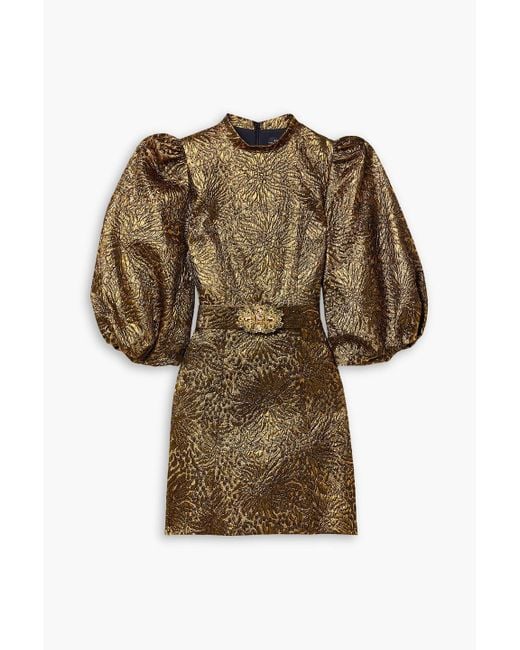 Andrew Gn Metallic Belted Cloqué Mini Dress