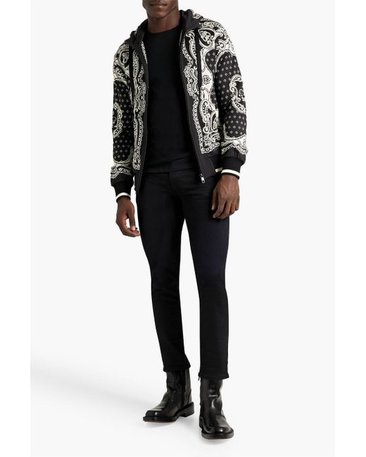 Dolce & Gabbana Black Paisley-print French Cotton-terry Zip-up Hoodie for men