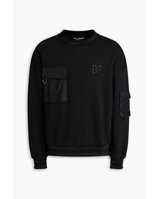 Dolce & Gabbana Black Embroidered French Cotton-blend Terry Sweatshirt for men