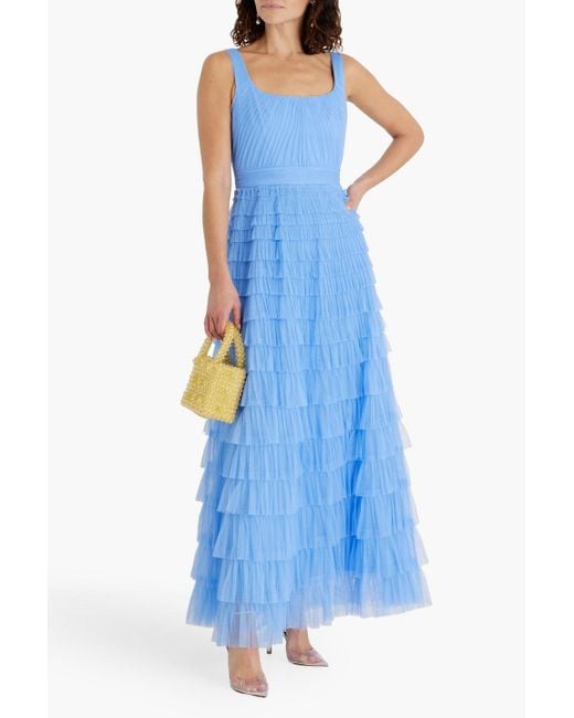Zac Posen Blue Tiered Tulle Maxi Dress