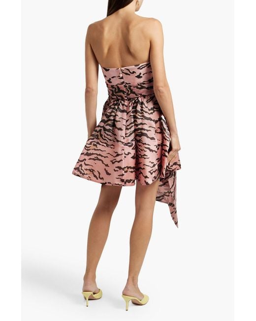 Zimmermann Pink Strapless Bow-detailed Zebra-print Silk-organza Mini Dress