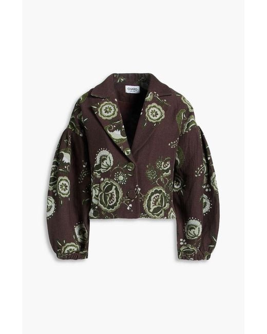 Charo Ruiz Black Brigy Cotton-blend Floral-jacquard Jacket