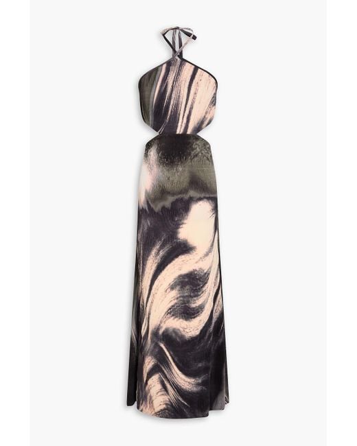 Jonathan Simkhai White Plissiertes maxikleid aus crêpe mit print