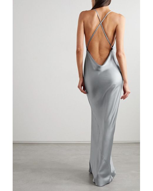 Norma Kamali Gray Open-back Draped Satin Gown