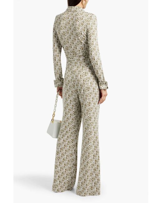Diane von Furstenberg Natural Brooklyn Printed Stretch-Jersey Flared Pants