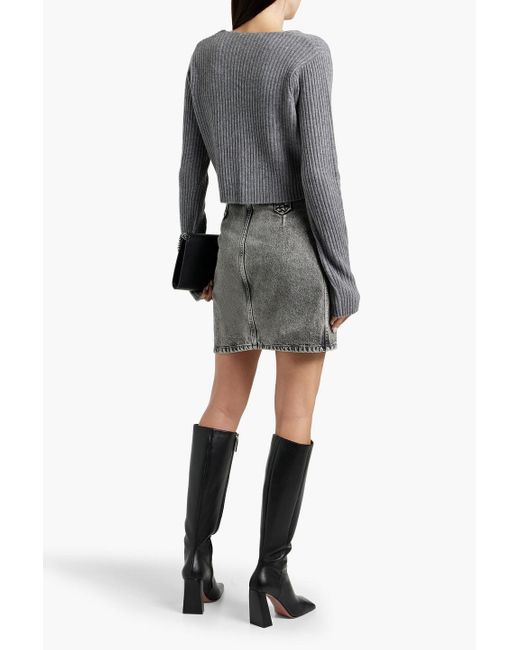 IRO Gray Keyra Cropped Ribbed Wool And Cashmere-blend Cardigan