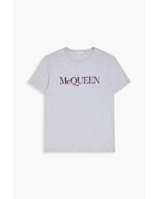 Alexander McQueen T-shirt aus baumwoll-jersey mit stickereien in Gray für Herren