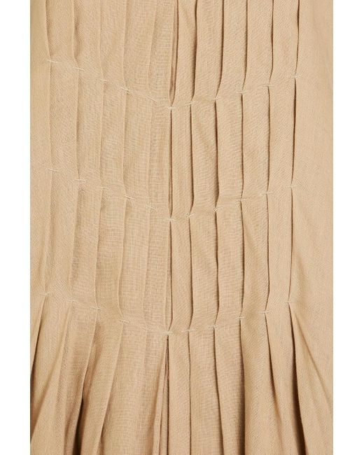 Emporio Armani Natural Pleated Linen Midi Dress