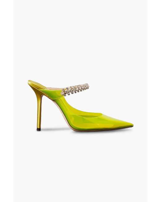 Jimmy Choo Yellow Bing 100 Crystal-embellished Neon Pvc And Satin Mules