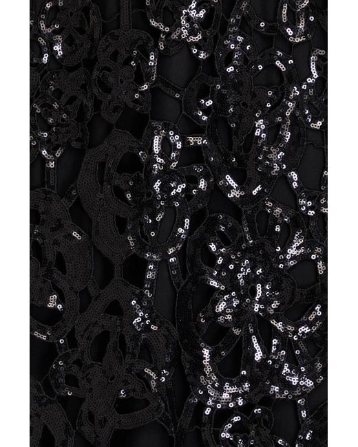 Marchesa Black Sequined Guipure Lace Midi Dress