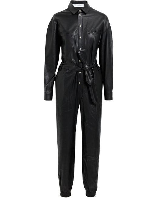 IRO Aloe Belted Leather Jumpsuit in Black | Lyst