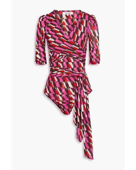 Diane von Furstenberg Red Abbie body aus mesh mit print und schleife