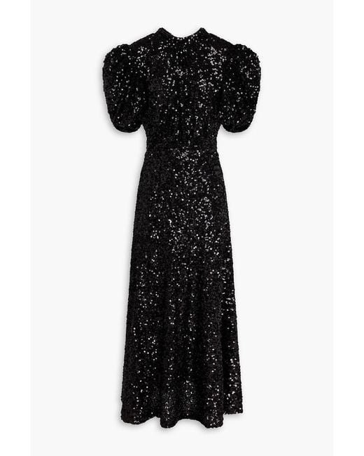 ROTATE BIRGER CHRISTENSEN Black Open-Back Sequined Mesh Midi Dress