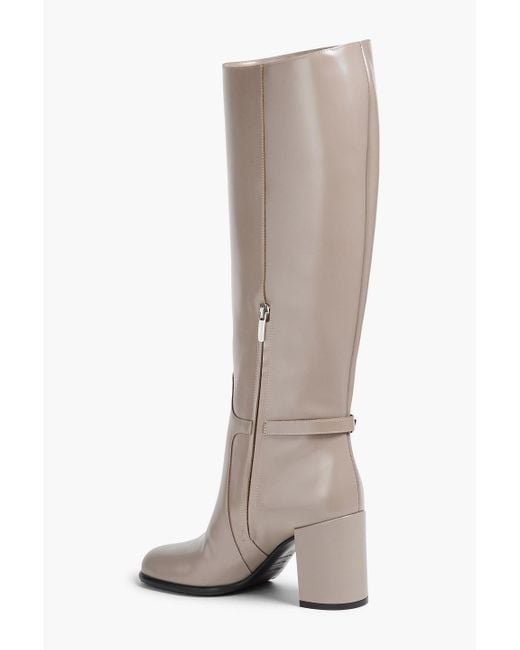 Sergio Rossi White Buckled Glossed-leather Knee Boots