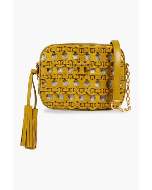 Tory Burch Yellow Mcgraw Leather And Suede Shoulder Bag