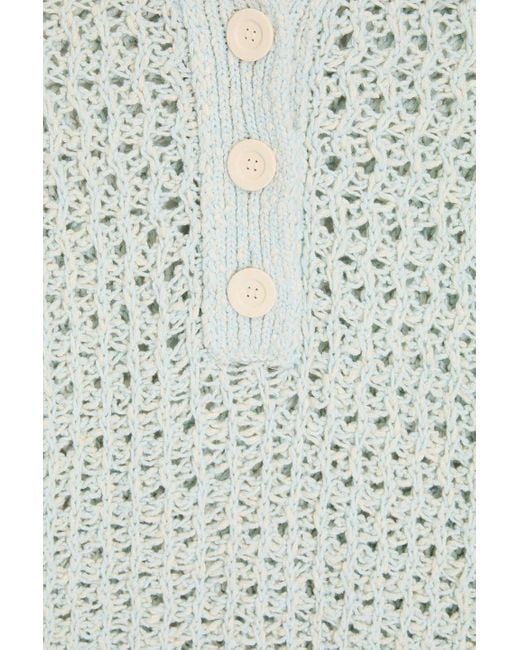 Acne White Crochet-knit Cotton Polo Shirt